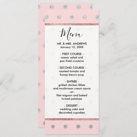Girly Glamorous Pink Silver Glitter Polka Dots Menu (Voorkant / Achterkant)