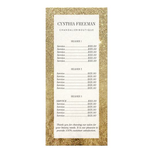 Girly Glamoureuze Gold Foil en Glitter Mesh Reclamekaart (Voorkant)