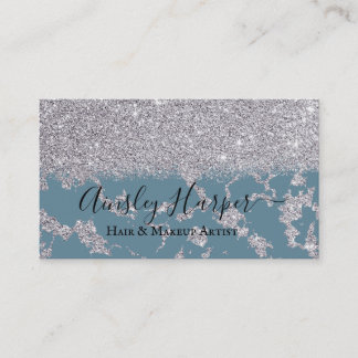 Girly Glamoureuze Silver Glitter Marble Gradient Visitekaartje
