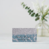 Girly Glamoureuze Silver Glitter Marble Gradient Visitekaartje (Staand voorkant)