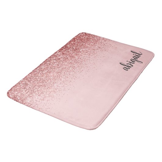 Girly Glitter Blush Pink Modern Monogram Badmat (Gekanteld)