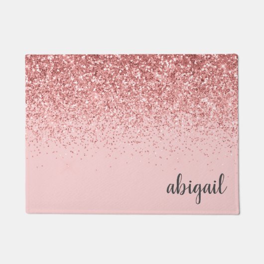 Girly Glitter Blush Pink Modern Monogram Deurmat (Voorkant)