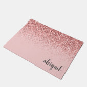 Girly Glitter Blush Pink Modern Monogram Deurmat (Schuin)