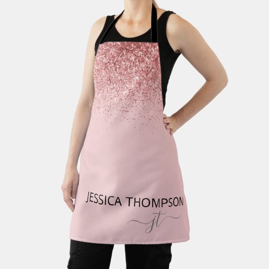 Girly Glitter Blush Roze Eenvoudige Monogram Naam  Schort (Insitu)