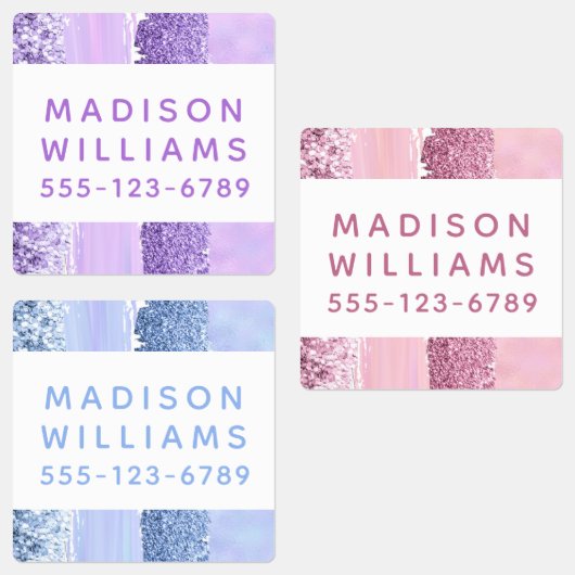 Girly Glitter Chic Modern Personalized Waterproof Labels (Groep)