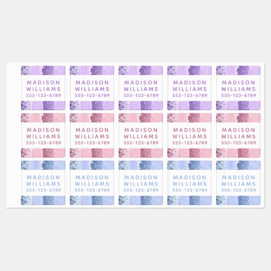Girly Glitter Chic Modern Personalized Waterproof Labels (Vel)