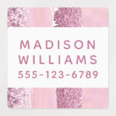 Girly Glitter Chic Modern Personalized Waterproof Labels (Design 2)