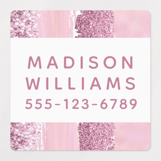 Girly Glitter Chic Modern Personalized Waterproof Labels (Design 2)