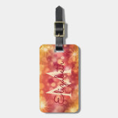 Girly Glitter Coral Oranje Bokeh Initiaal Monogram Bagagelabel (Voorkant verticaal)