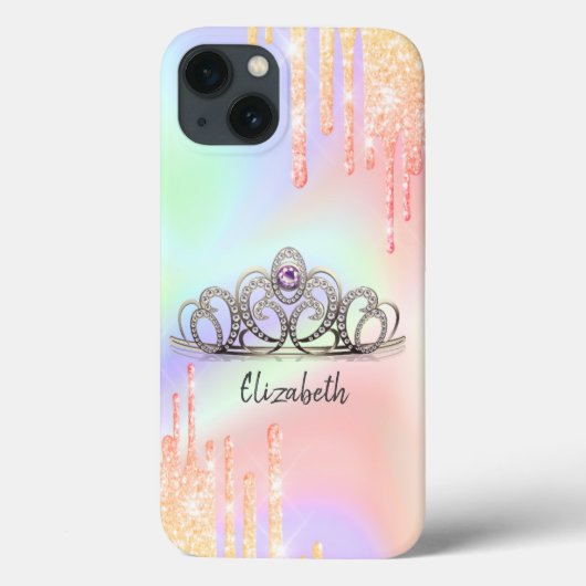 Girly Glitter Drips Ombre Tiara Holographic Case-Mate iPhone Case (Achterkant)