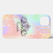 Girly Glitter Drips Ombre Tiara Holographic Case-Mate iPhone Case (Achterkant (horizontaal))