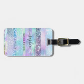 Girly Glitter Faux Holographic | Roze blauw Paars Bagagelabel (Voorkant horizontaal)