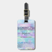 Girly Glitter Faux Holographic | Roze blauw Paars Bagagelabel (Voorkant verticaal)