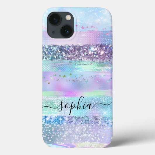 Girly Glitter Faux Holographic | Roze blauw Paars Case-Mate iPhone Case (Achterkant)