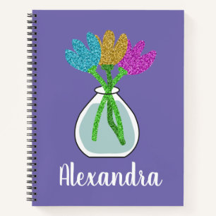 Girly Glitter Flowers Personalized Notitieboek