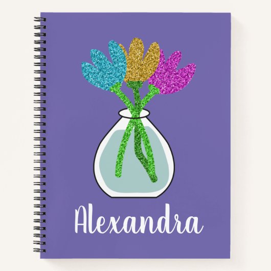 Girly Glitter Flowers Personalized Notitieboek (Voorkant)