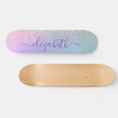 Girly Glitter Gold Confetti Personalized Rainbow Persoonlijk Skateboard (Horizontaal)