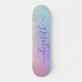 Girly Glitter Gold Confetti Personalized Rainbow Persoonlijk Skateboard