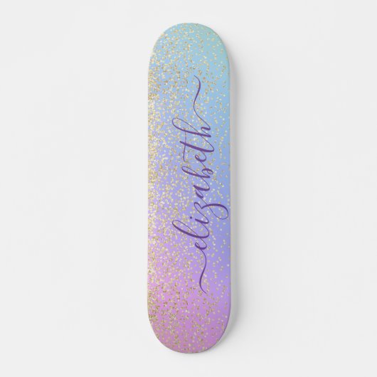Girly Glitter Gold Confetti Personalized Rainbow Persoonlijk Skateboard (Voorkant)