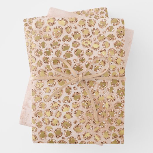 Girly Glitter Gold Peach-kleurenprinter Inpakpapier Vel (In situ)