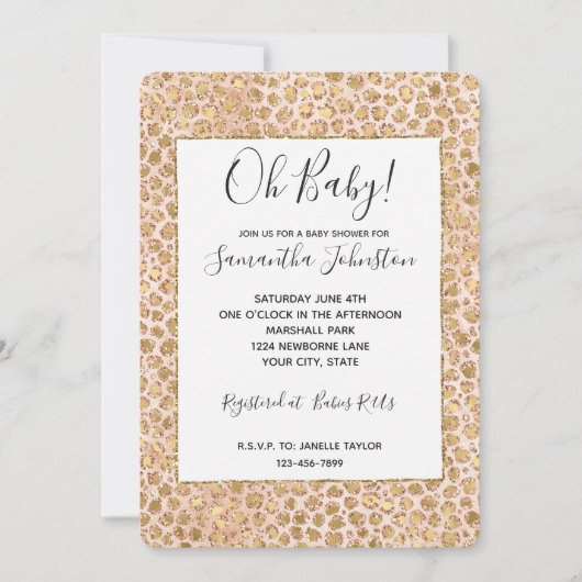 Girly Glitter Gold Peach-kleurenprinter Kaart (Voorkant)