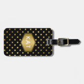 Girly Glitter Gold Polka Dots Pattern Black Bagagelabel (Voorkant horizontaal)