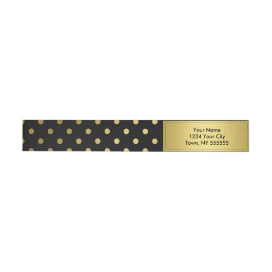 Girly Glitter Gold Polka Dots Pattern Black Omwikkelbaar Adreslabel (Individueel)