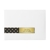 Girly Glitter Gold Polka Dots Pattern Black Omwikkelbaar Adreslabel (Voorkant)