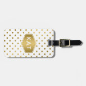 Girly Glitter Gold Polka Dots Pattern Monogram Bagagelabel (Voorkant horizontaal)