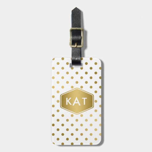 Girly Glitter Gold Polka Dots Pattern Monogram Bagagelabel (Voorkant verticaal)