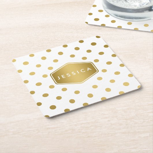 Girly Glitter Gold Polka Dots Pattern Monogram Kartonnen Onderzetters (Schuin)