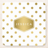 Girly Glitter Gold Polka Dots Pattern Monogram Kartonnen Onderzetters (Voorkant)