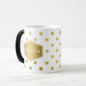 Girly Glitter Gold Polka Dots Pattern Monogram Magische Mok (Voorkant links)