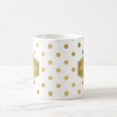 Girly Glitter Gold Polka Dots Pattern Monogram Magische Mok (Center)
