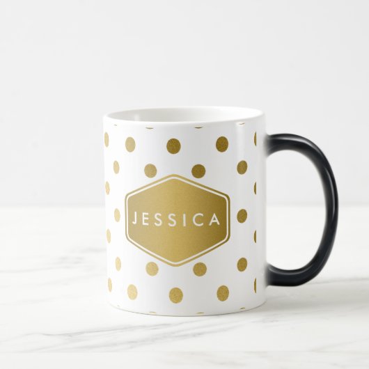 Girly Glitter Gold Polka Dots Pattern Monogram Magische Mok (Rechts)