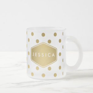 Girly Glitter Gold Polka Dots Pattern Monogram Matglas Koffiemok