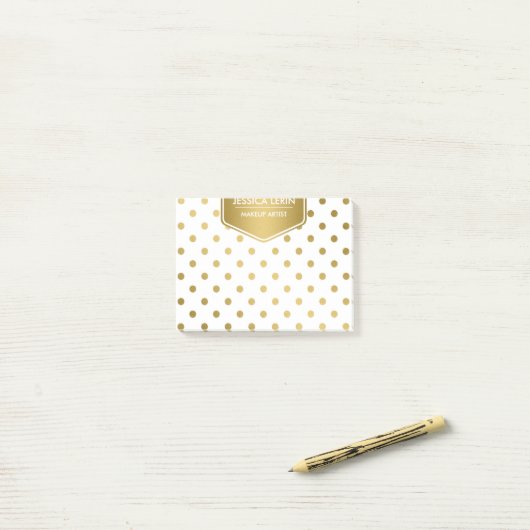 Girly Glitter Gold Polka Dots Pattern Monogram Post-it® Notes (Op bureau)