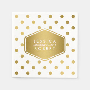 Girly Glitter Gold Polka Dots Pattern Monogram Servet