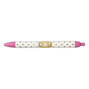 Girly Glitter Gold Polka Dots Pattern Monogram Zwarte Inkt Pen