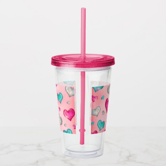 Girly Glitter Hearts Acryl Drinkbeker (Rechts)