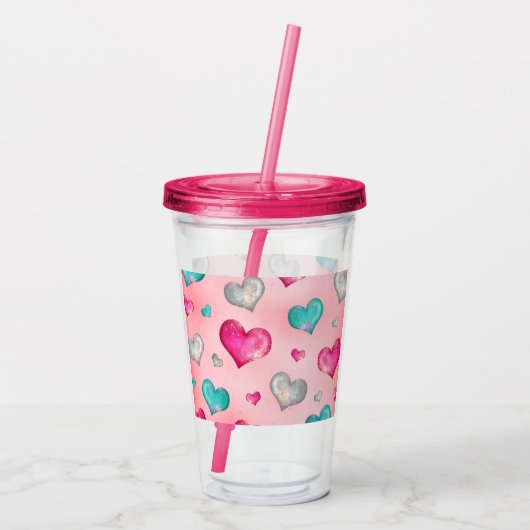 Girly Glitter Hearts Acryl Drinkbeker (Achterkant)