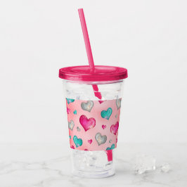 Girly Glitter Hearts Acryl Drinkbeker