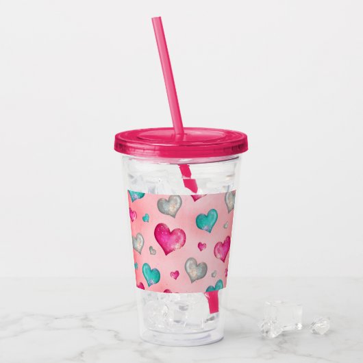 Girly Glitter Hearts Acryl Drinkbeker (Voorkant ijs)