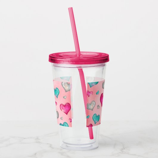 Girly Glitter Hearts Acryl Drinkbeker (Links)