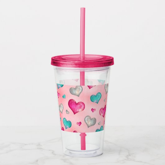Girly Glitter Hearts Acryl Drinkbeker (Voorkant)