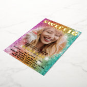 Girly Glitter Kleurrijke Sweet 16 Party Folie Uitnodiging (Gedraaid)