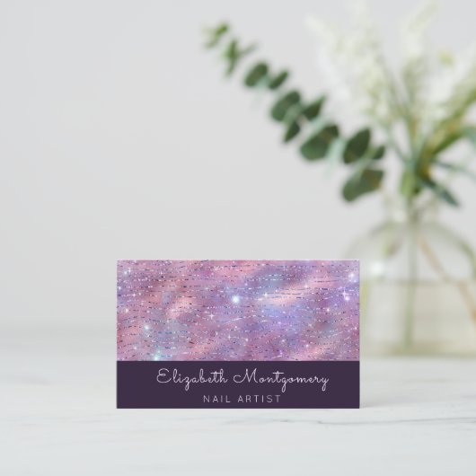 Girly Glitter Lavendar Pink Script Visitekaartje (Staand voorkant)