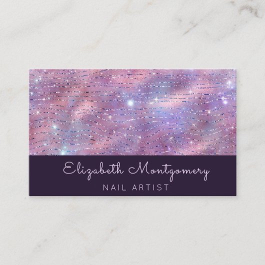 Girly Glitter Lavendar Pink Script Visitekaartje (Voorkant)