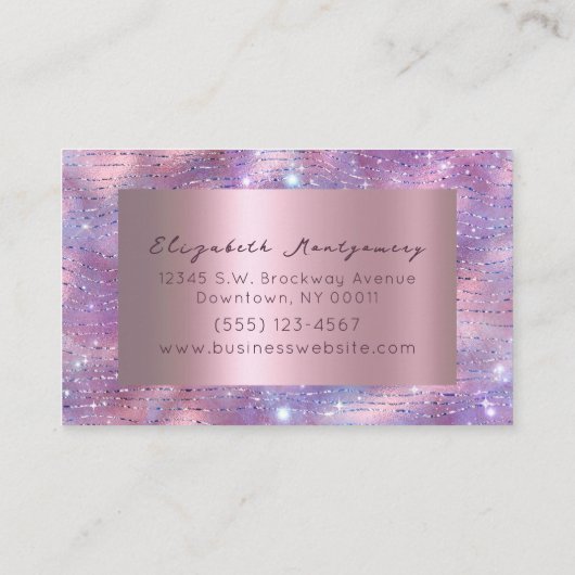 Girly Glitter Lavendar Roos Gold Script Visitekaartje (Achterkant)