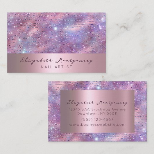 Girly Glitter Lavendar Roos Gold Script Visitekaartje (Voorkant / Achterkant)